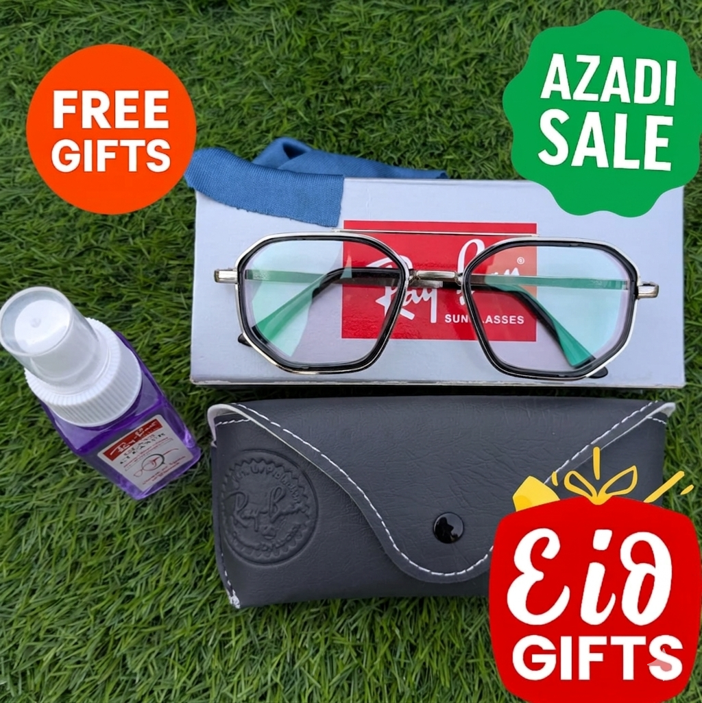 Trendy screen  Protection Glasses - Black silver -  with Free Gifts