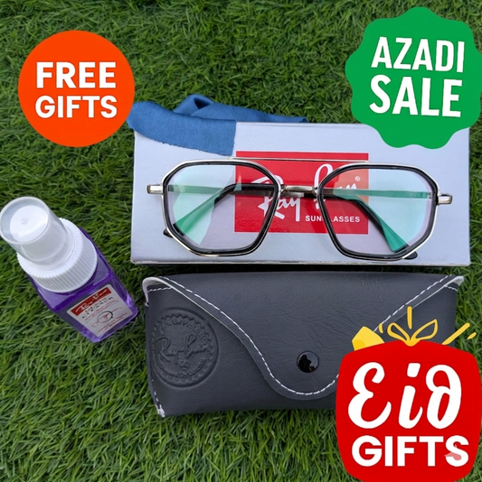 Trendy screen  Protection Glasses - Black silver -  with Free Gifts