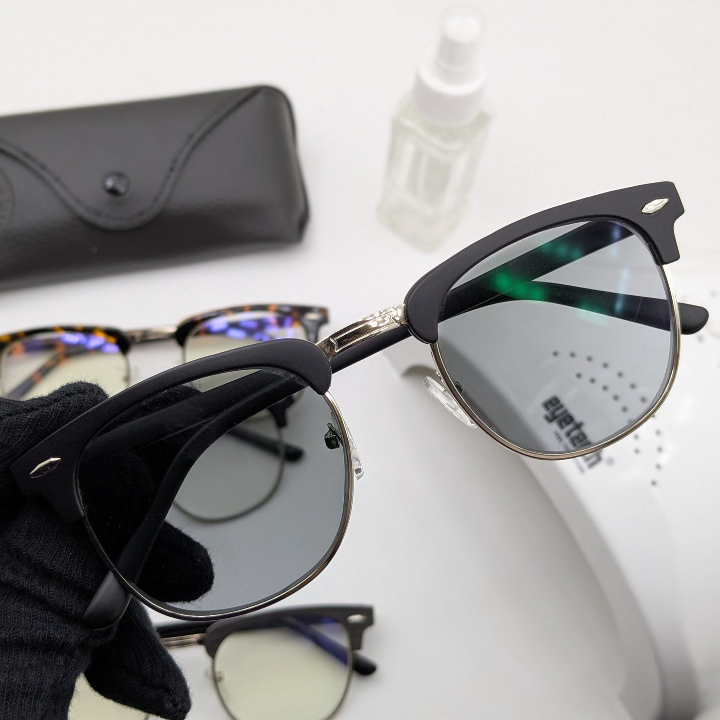 Premium Clubmaster Smart Glasses – Blue Cut + Transition - Free Gifts - Matte black