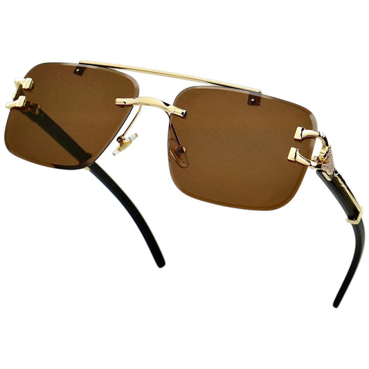 Bronze Baron - Amber Brown - Rimless Sunglasses