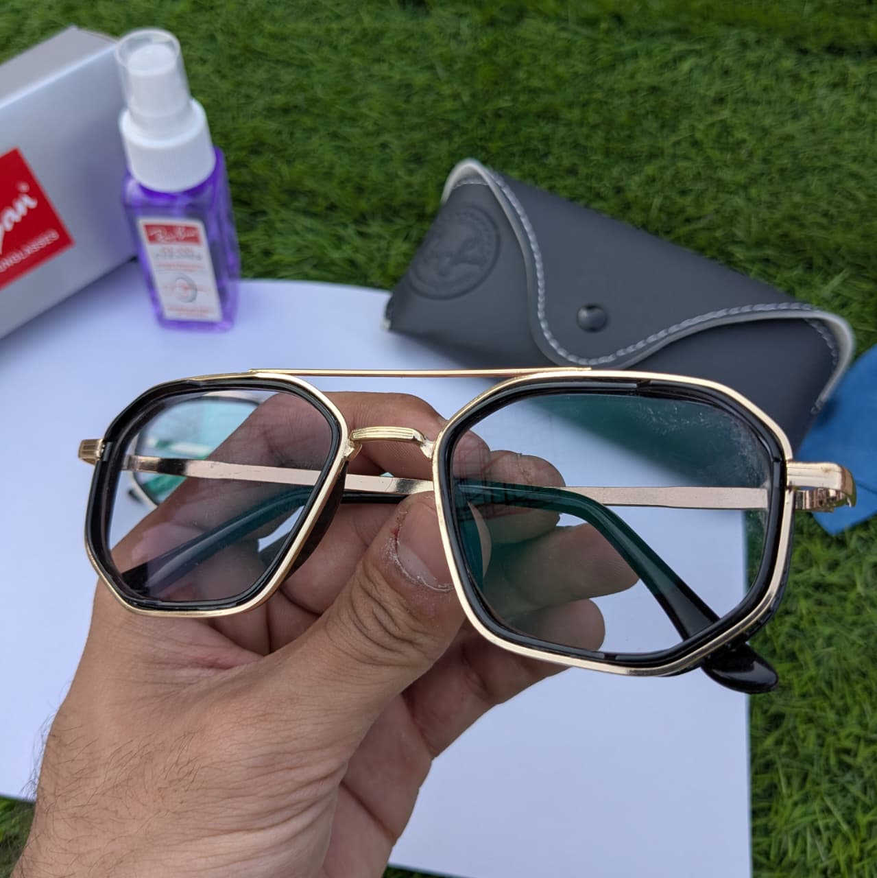 Trendy screen  Protection Glasses - Black silver -  with Free Gifts