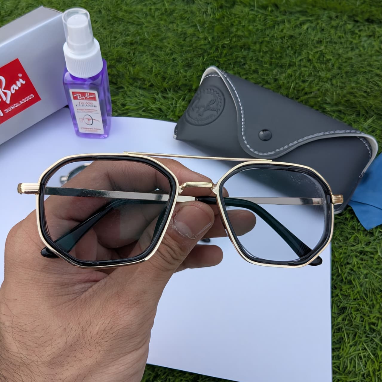 Trendy screen  Protection Glasses - Black silver -  with Free Gifts